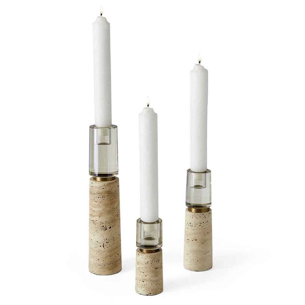 Optic Candleholders - Travertine, Set of 3