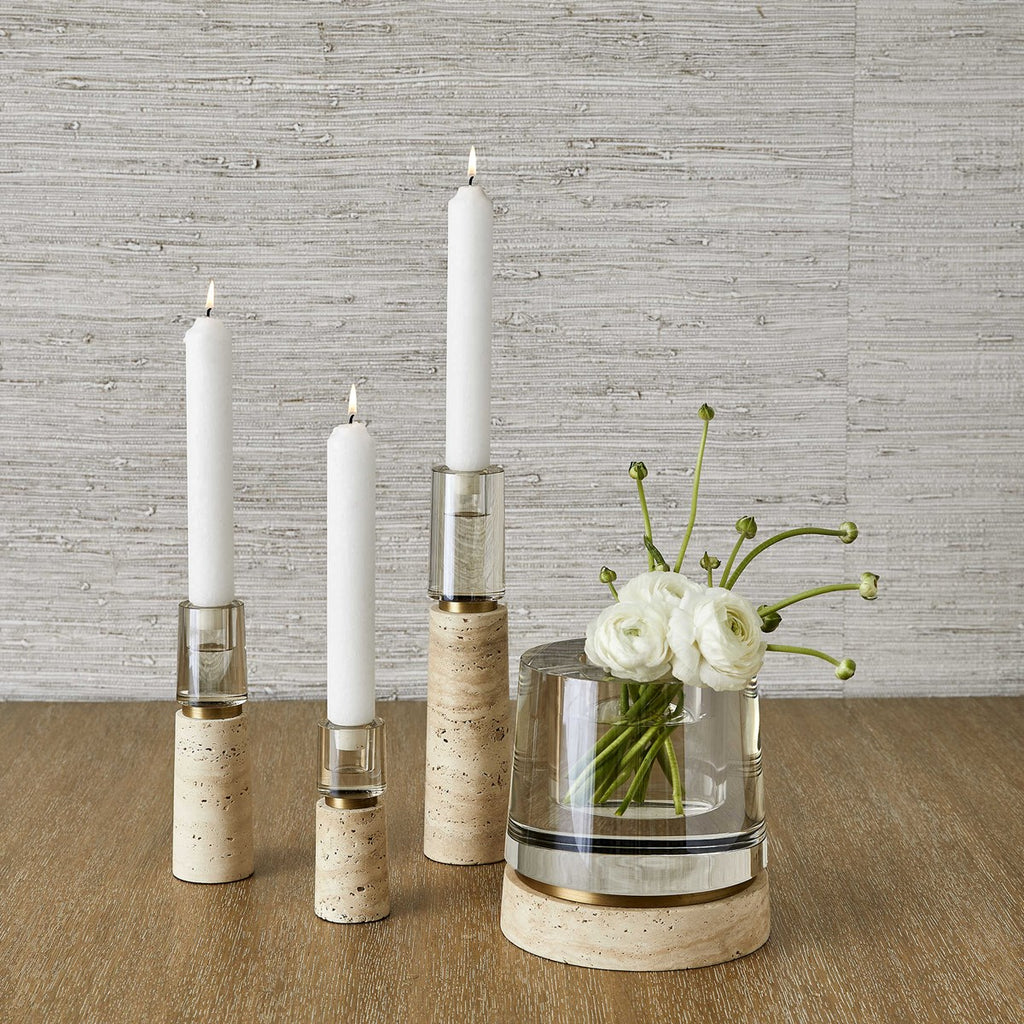 Optic Candleholders - Travertine, Set of 3