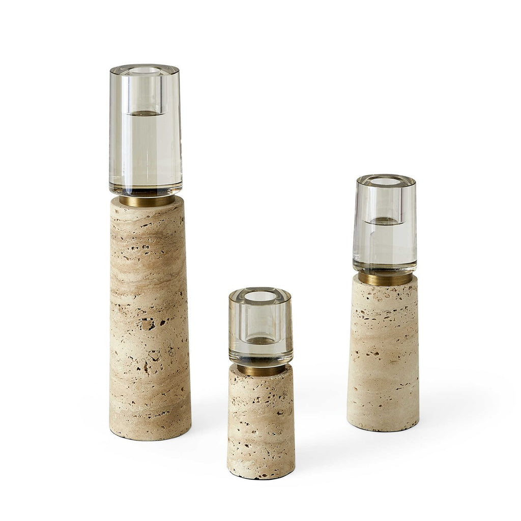 Optic Candleholders - Travertine, Set of 3