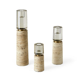 Optic Candleholders - Travertine, Set of 3