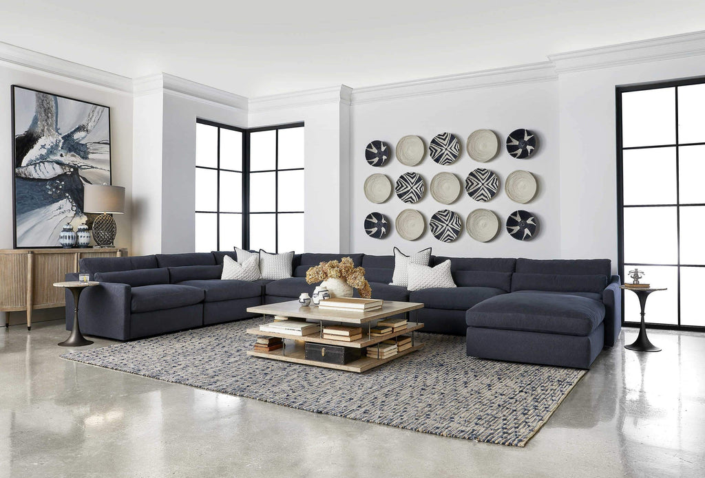 Slope Sofa Sectional, Ottoman, Indigo Twill