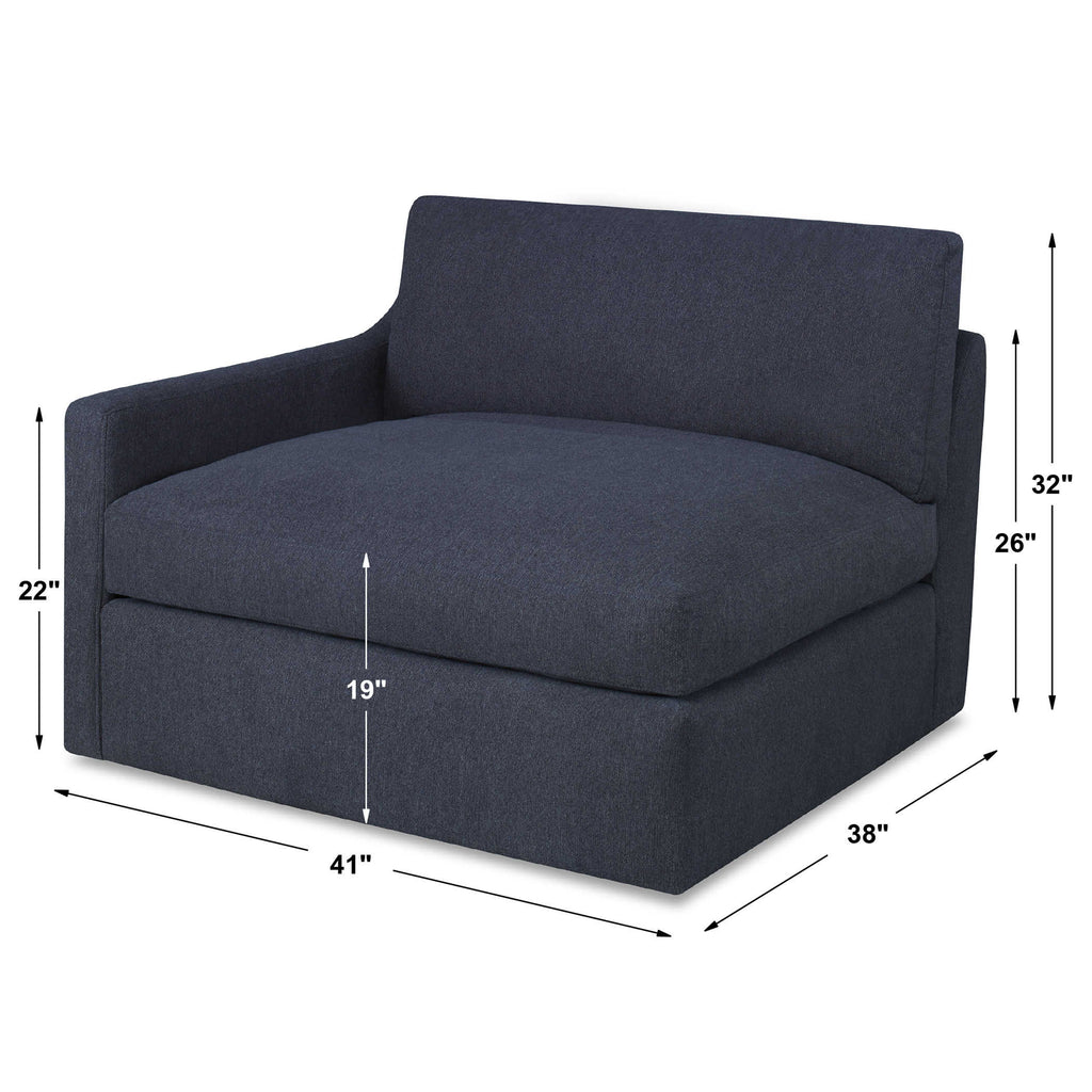 Slope Sofa Sectional, Right Arm Facing Chair, Indigo Twill