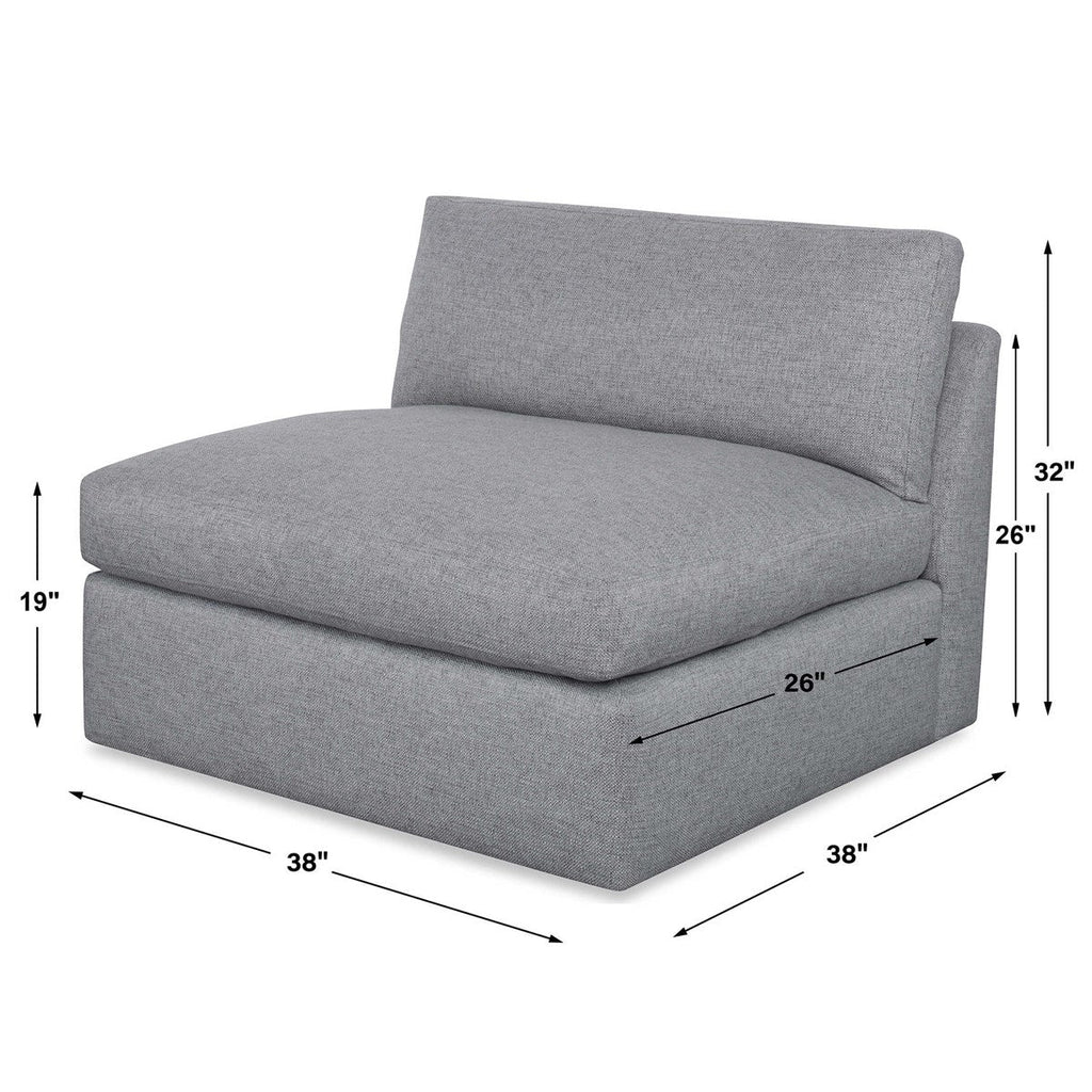 Slope Sofa Sectional, Armless Chair, Pewter Basketweave