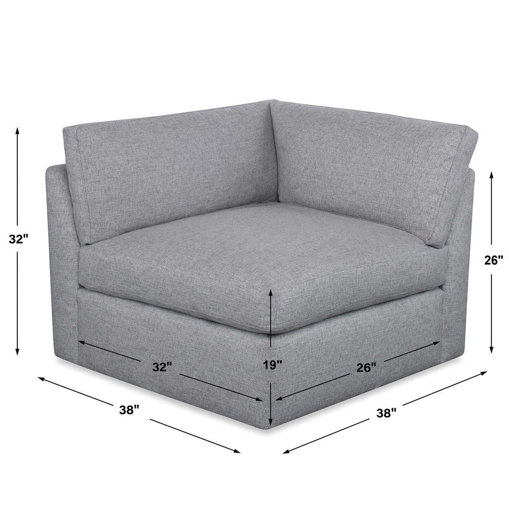 Slope Sofa Sectional, Corner Chair, Pewter Basketweave