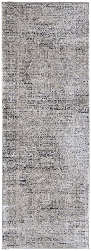 Macklaine Transitional Medallion Gray Silver Taupe Area Rug (2'10" x 7'10")