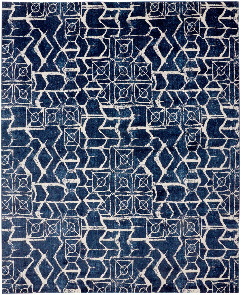 Remmy Transitional Geometric Blue Ivory Area Rug (6'7" x 9'6")