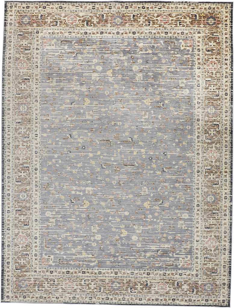 Grayson Transitional Bordered Gray Tan Ivory Area Rug (1'8" x 2'8")