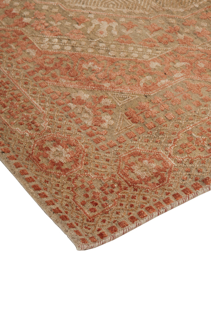 Lanister Transitional Medallion Orange Tan Ivory Area Rug (7'9" x 9'9")