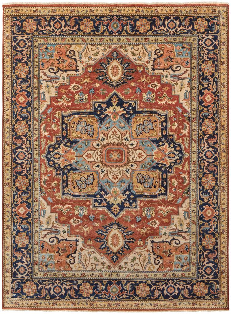 Ralston Traditional Damask Orange Blue Red Area Rug (3' x 5')