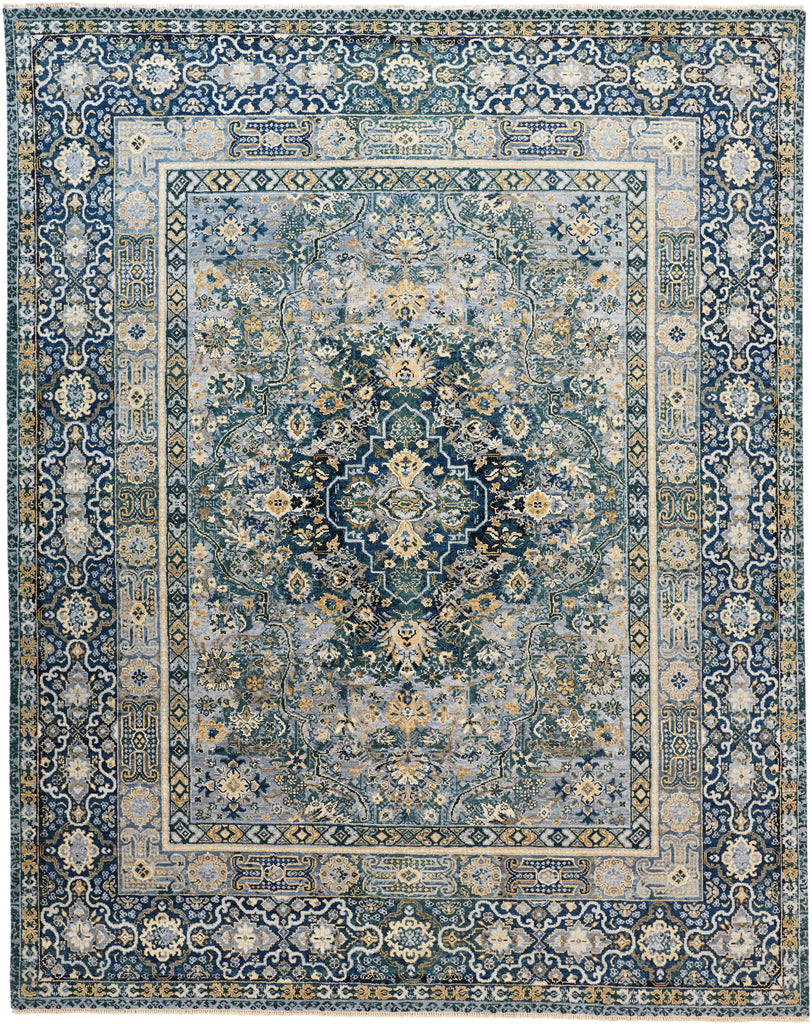 Dalia Luxe Modern Oriental Blue Gray Tan Area Rug (5'6" x 8'6")