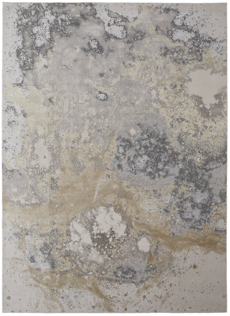 Astra Transitional Abstract Gray Gold Ivory Area Rug (5' x 8')