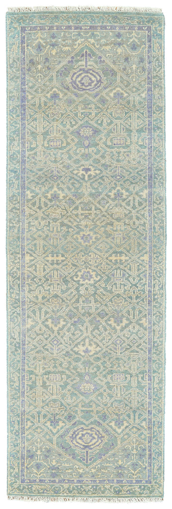 Zenas Traditional Oriental Blue Green Ivory Area Rug (2'6" x 8')