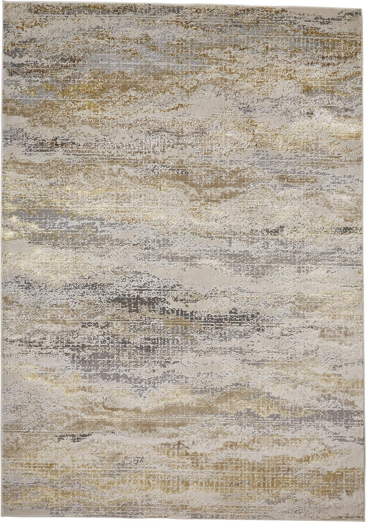 Aura Modern Abstract Gold Gray Ivory Area Rug (10' x 13'2")