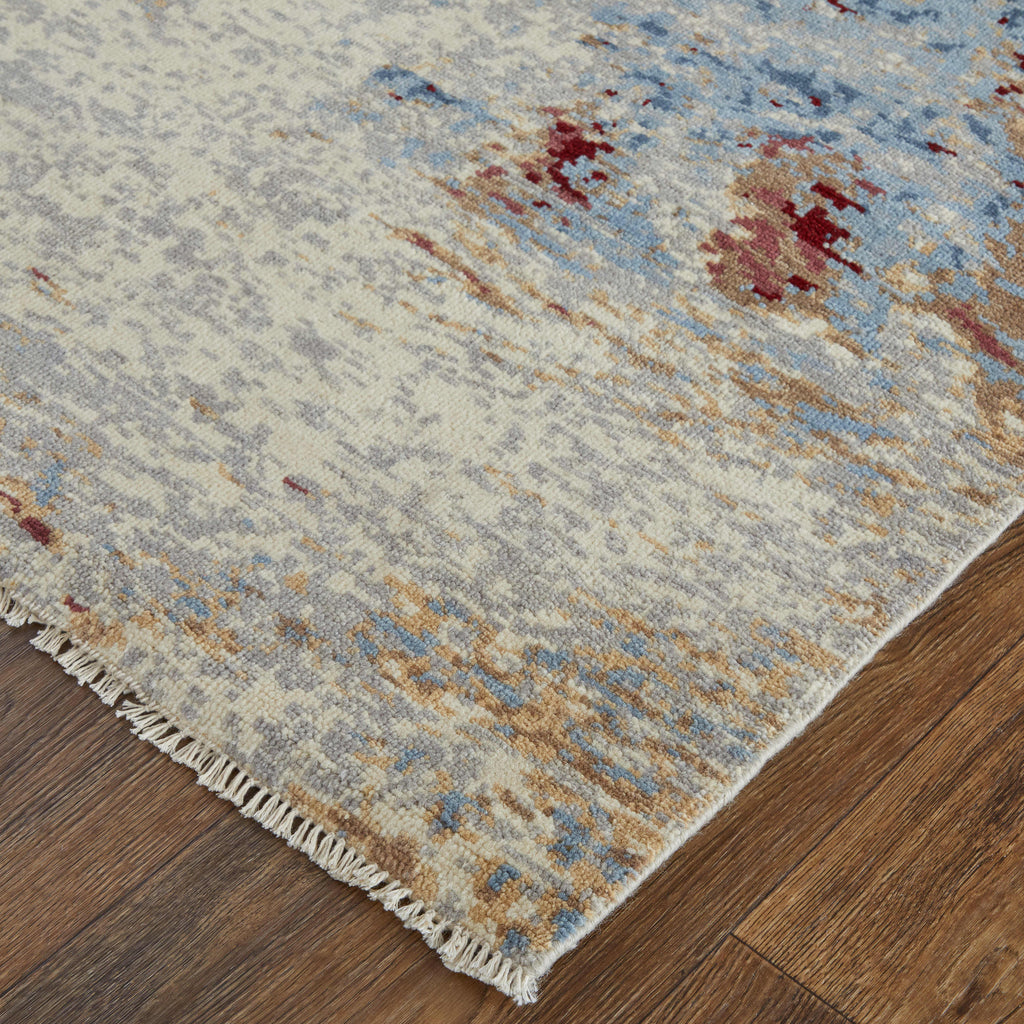 Sumner Modern Abstract Blue Red Ivory Area Rug (8'6" x 11'6")