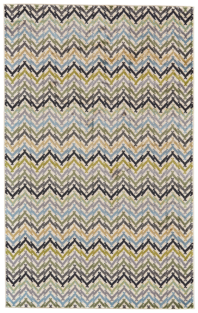 Aileen Transitional Chevron Gray Ivory Green Area Rug (5'2" x 8')