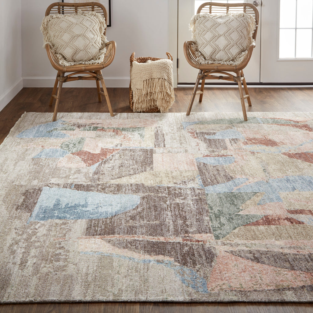 Salina Transitional Abstract Gray Pink Blue Area Rug (9'6" x 13'6")