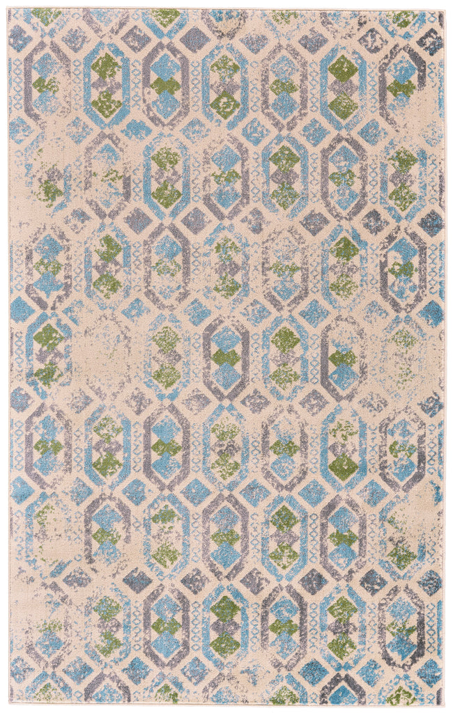 Aileen Transitional Geometric Ivory Blue Green Area Rug (8' x 10')