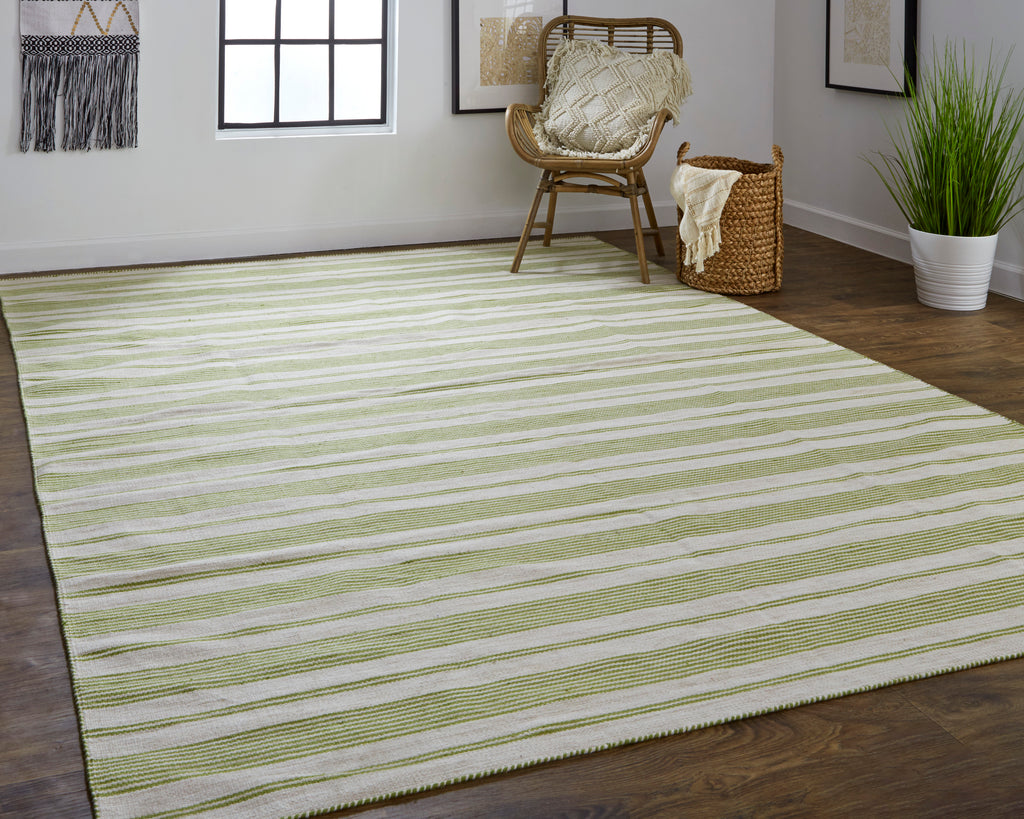 Duprine Transitional Stripes Green Ivory Area Rug (2' x 3')