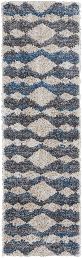 Mynka Transitional Diamond Ivory Gray Blue Area Rug (2'6" x 8')