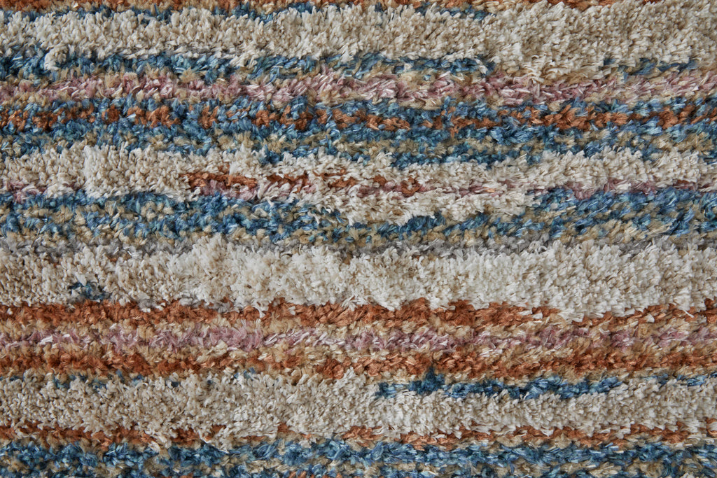 Mynka Transitional Stripes Ivory Blue Orange Area Rug (4' x 6')