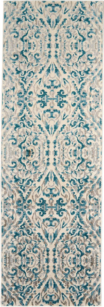 Keats Transitional Abstract Blue Green Ivory Area Rug (2'7" x 8')