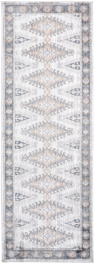 Kyra Transitional Diamond Gray Blue Orange Area Rug (2'10" x 7'10")