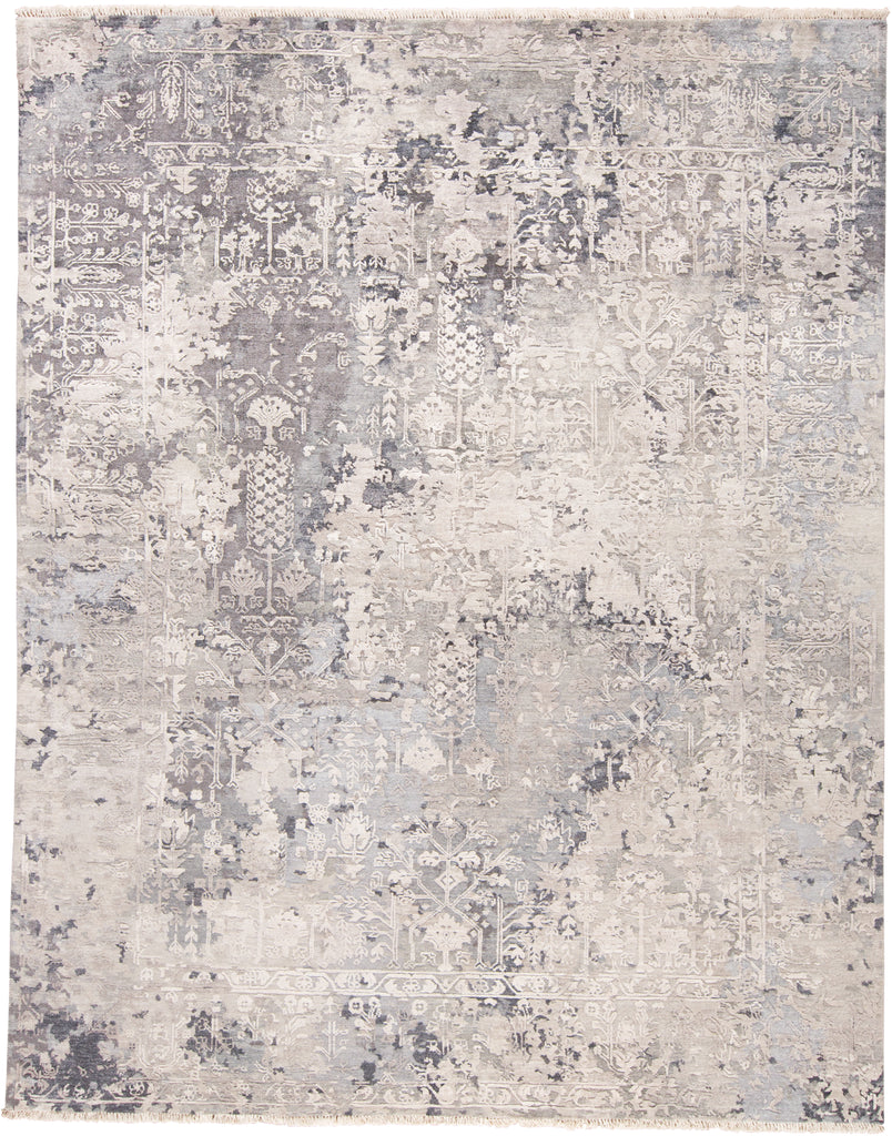 Brynn Transitional Distressed Gray Ivory Silver Area Rug (5'6" x 8'6")