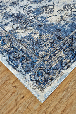 Milton Modern Distressed Blue Ivory Gray Area Rug (10'2" x 13'9")