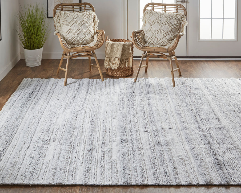 Alden Transitional Stripes Gray Silver Ivory Area Rug (8' x 10')