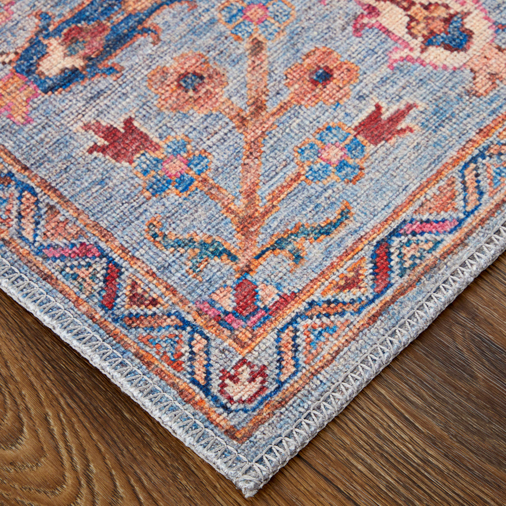 Rawlins Transitional Oriental Gray Blue Red Area Rug (2'7" x 8')