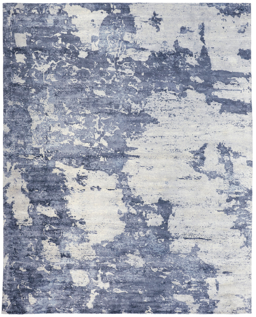 Emory Modern Abstract Blue Gray Ivory Area Rug (10' x 14')