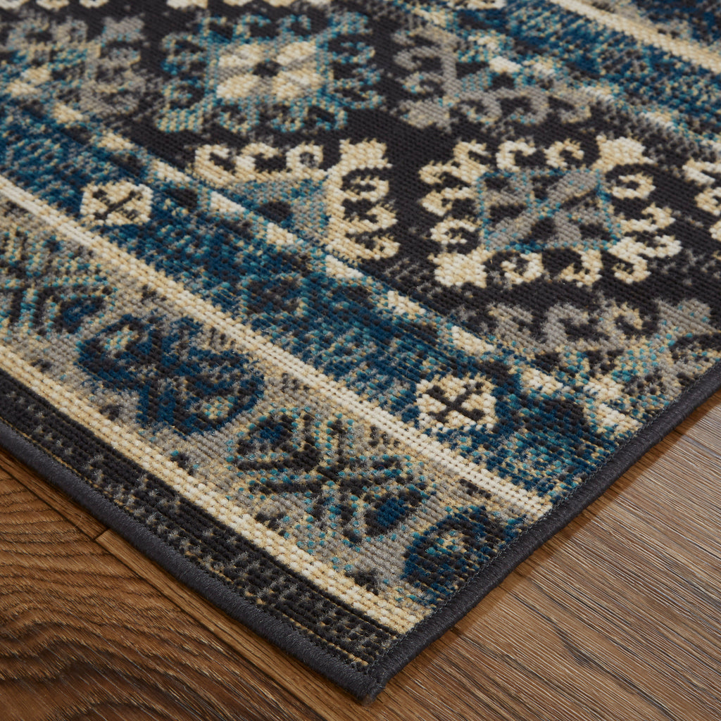 Nolan Transitional Diamond Blue Tan Black Area Rug (12'10" x 15')