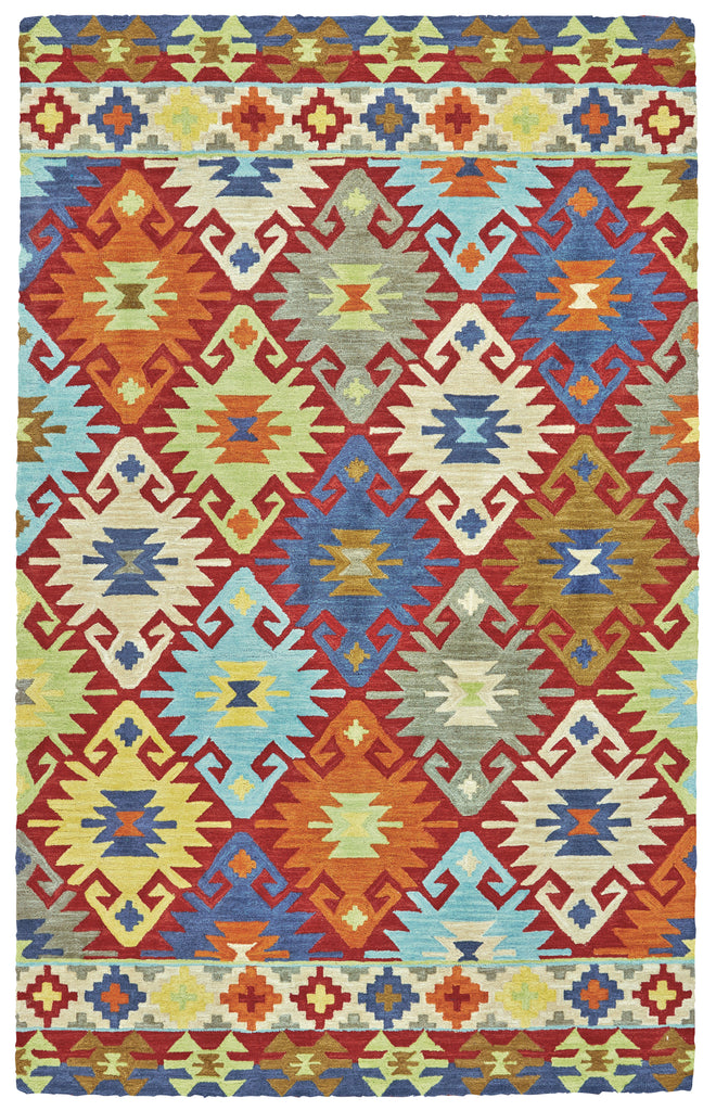 Liana Transitional Geometric Red Blue Orange Area Rug (9' x 13')