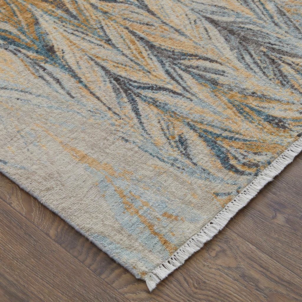 Riplee Modern Abstract Ivory Blue Orange Area Rug (2' x 3')