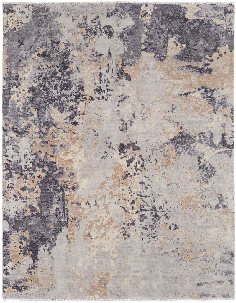 Marinn Modern Abstract Gray Ivory Tan Area Rug (8'6" x 11'6")