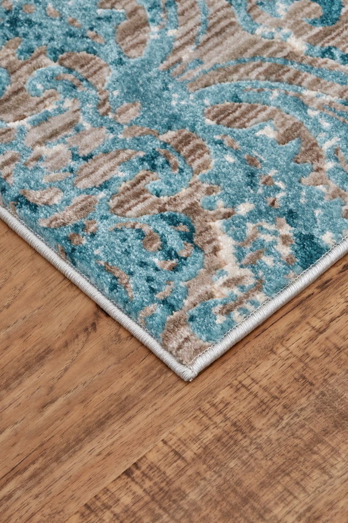 Keats Transitional Distressed Blue Taupe Ivory Area Rug (5'3" x 7'6")