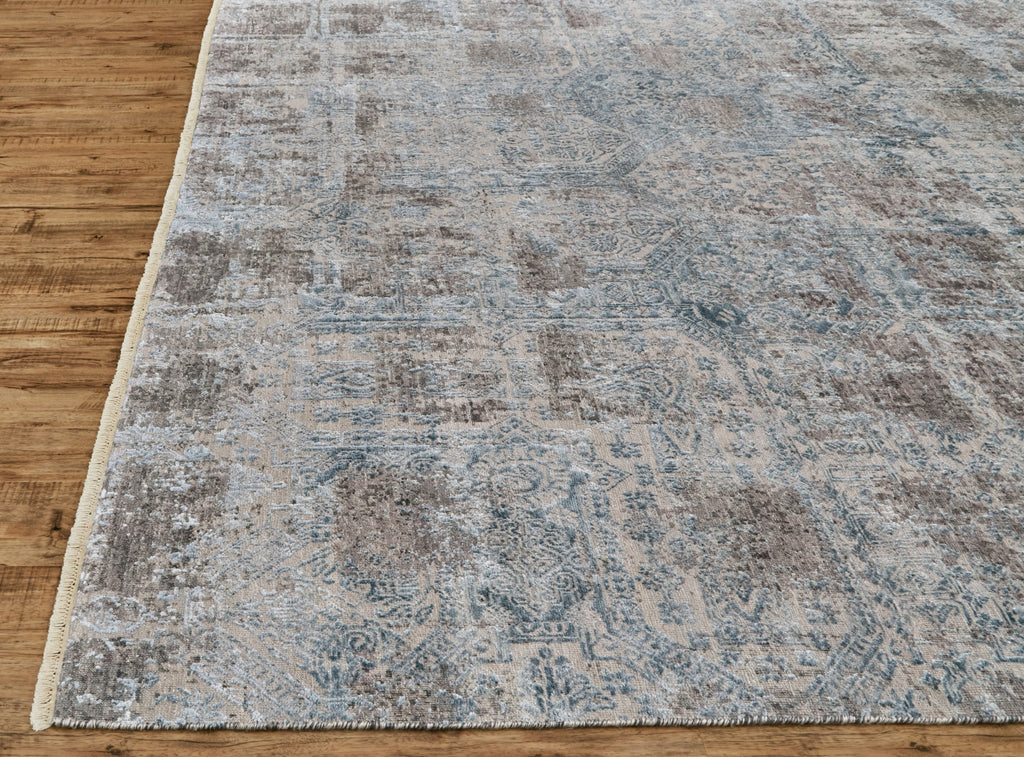 Milson Modern Distressed Gray Blue Tan Area Rug (9'6" x 13'6")