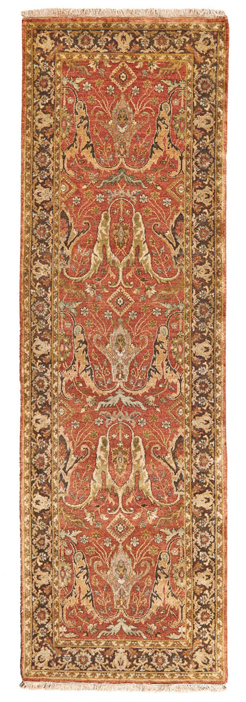 Bandu Traditional Damask Red Brown Ivory Area Rug (2'6" x 8')