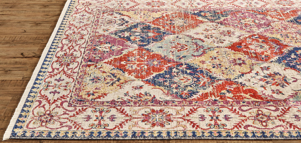 Torina Transitional Floral Botanical Red Ivory Blue Area Rug (9'6" x 12'7")