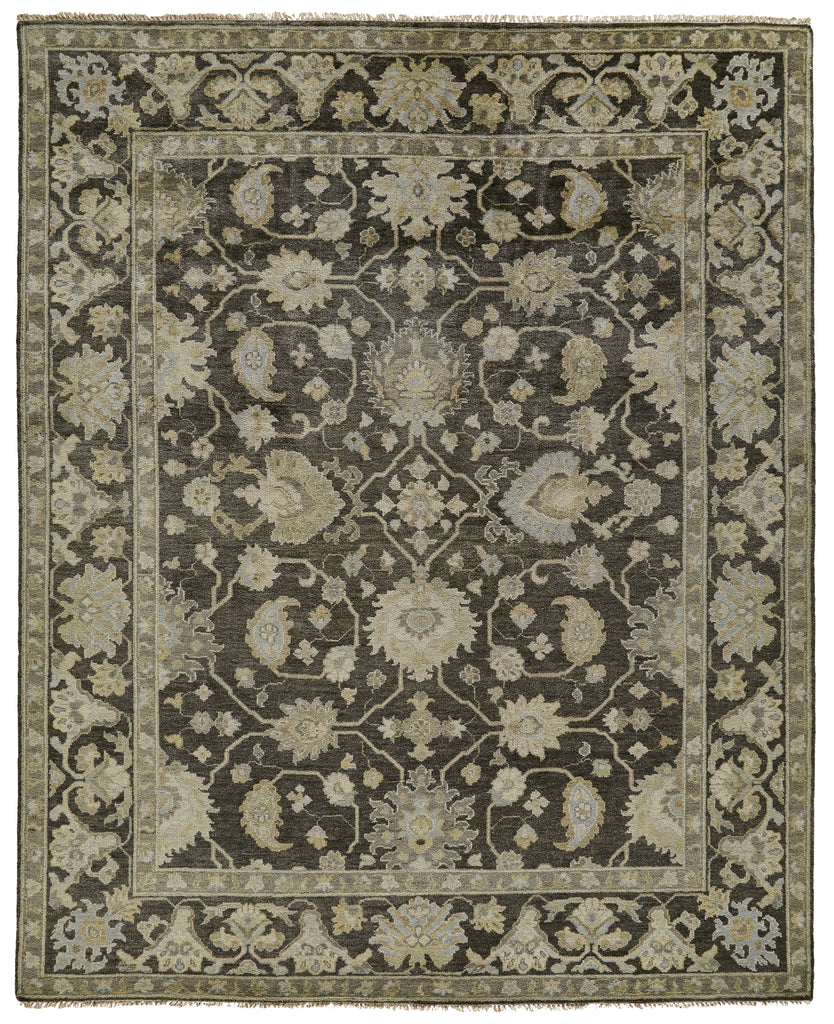 Ustad Traditional Floral Botanical Gray Taupe Black Area Rug (5'6" x 8'6")