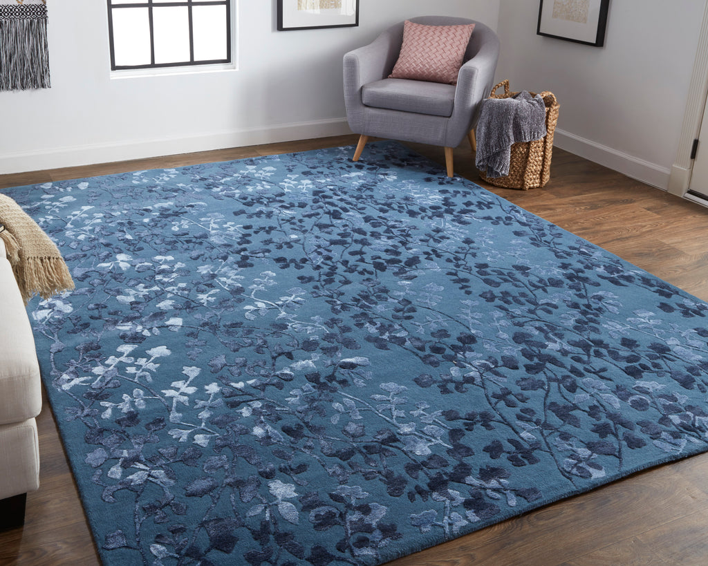 Bella Transitional Floral Botanical Blue Area Rug (2'6" x 8')