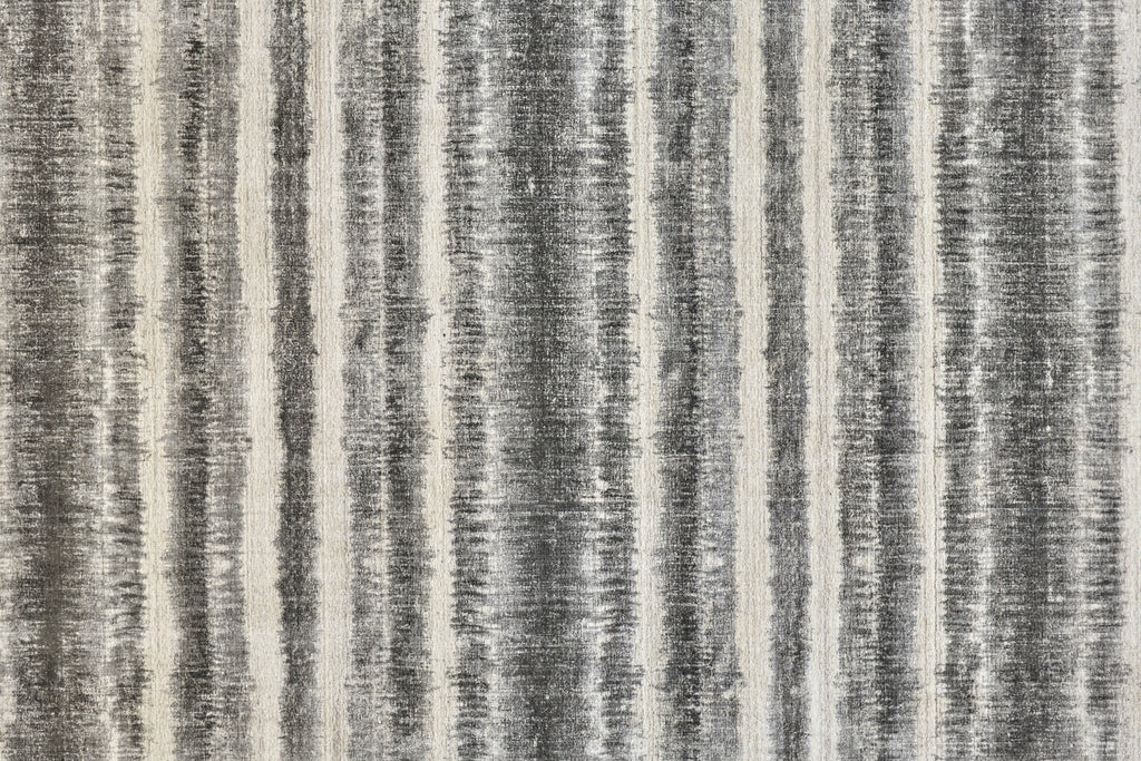 Mackay Transitional Stripes Gray Ivory Black Area Rug (9' x 12')