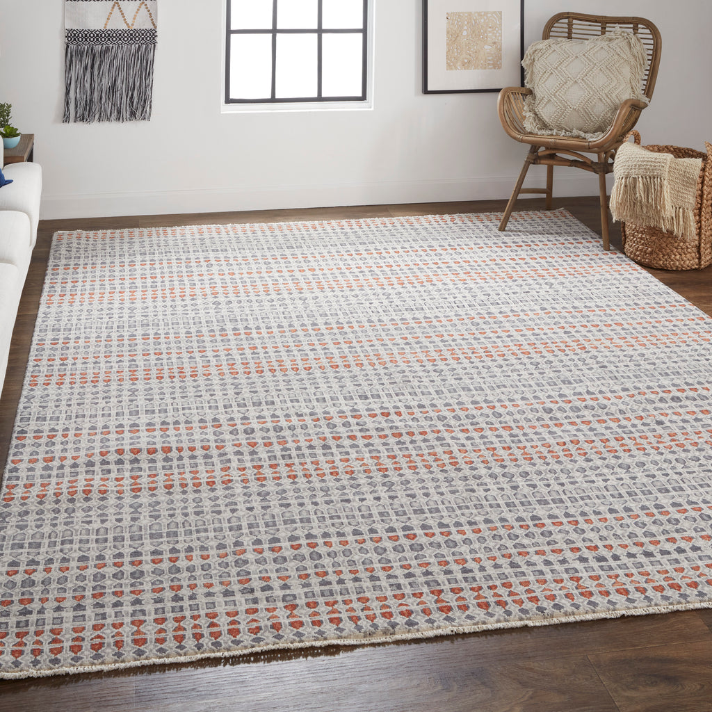 Harmon Transitional Stripes Gray Taupe Red Area Rug (2' x 3')