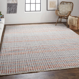 Harmon Transitional Stripes Gray Taupe Red Area Rug (7'9" x 9'9")