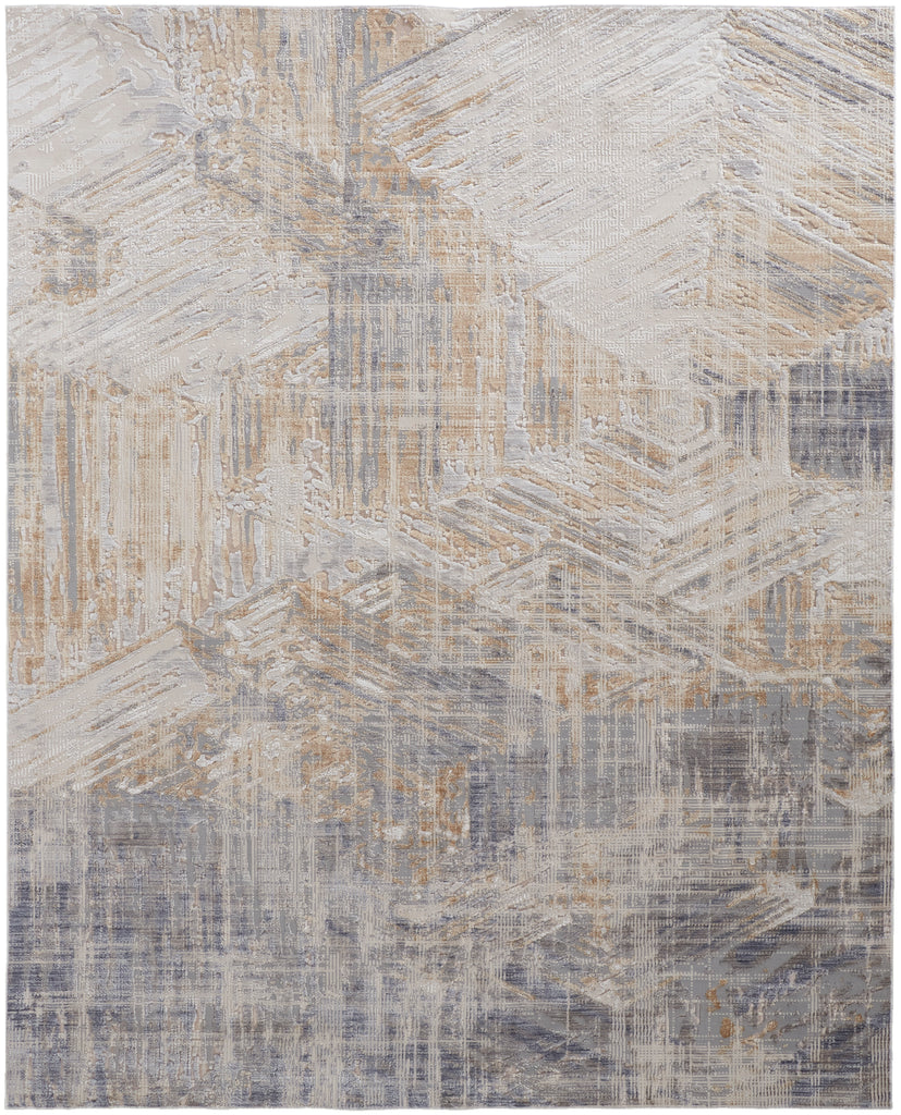 Laina Transitional Abstract Tan Ivory Gray Area Rug (2' x 3')