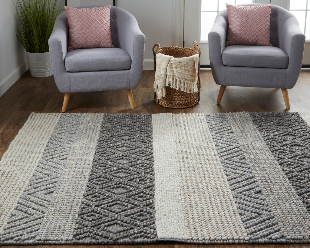 Berkeley Transitional Stripes Gray Taupe Tan Area Rug (3'6" x 5'6")