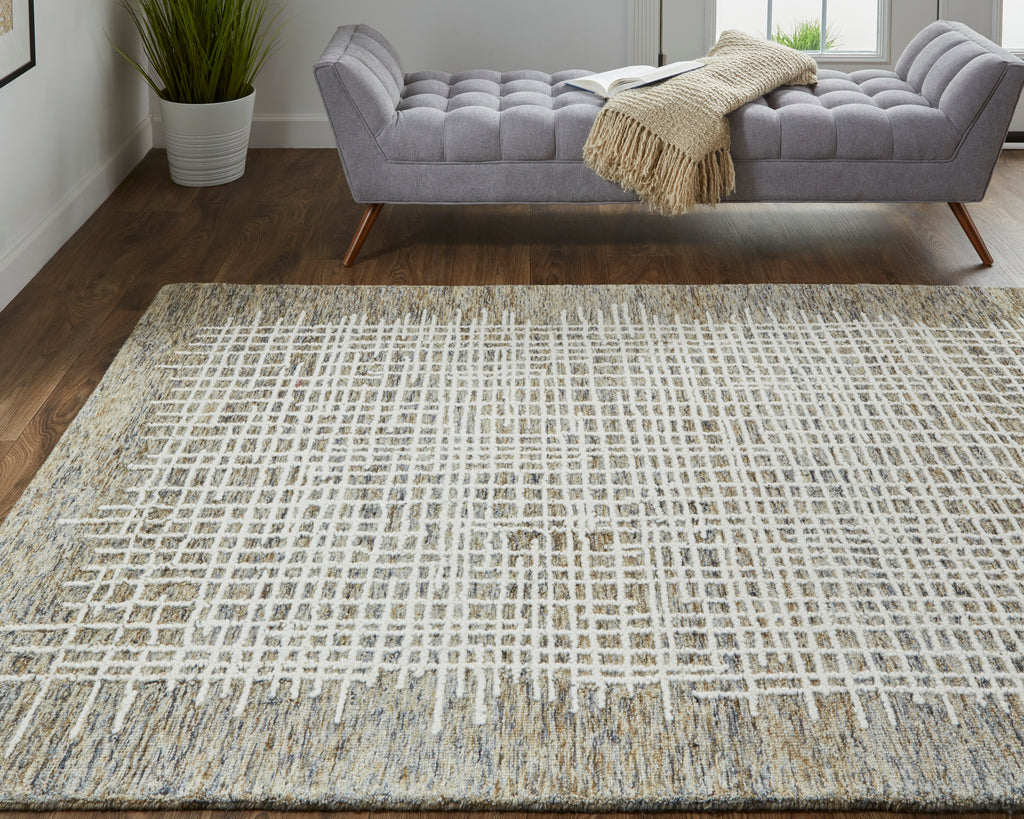 Maddox Transitional Abstract Tan Ivory Area Rug (3'6" x 5'6")