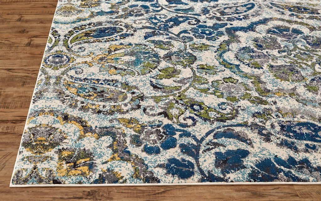 Brixton Modern Floral Botanical Ivory Blue Green Area Rug (2'10" x 9'10")