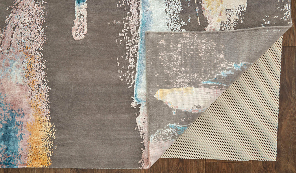 Montfort Modern Watercolor Gray Gold Blue Area Rug (5'6" x 8'6")