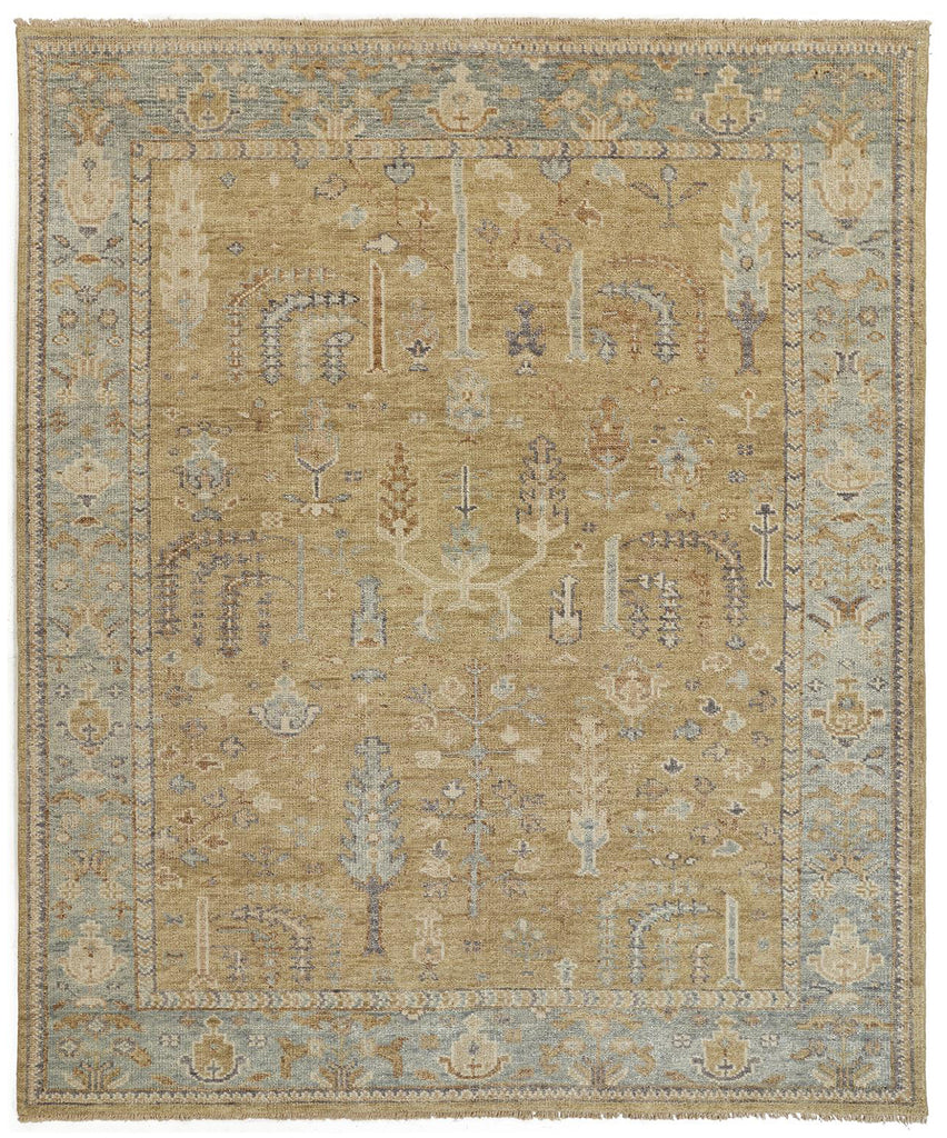 Carrington Traditional Oriental Gold Blue Gray Area Rug (8'6" x 11'6")